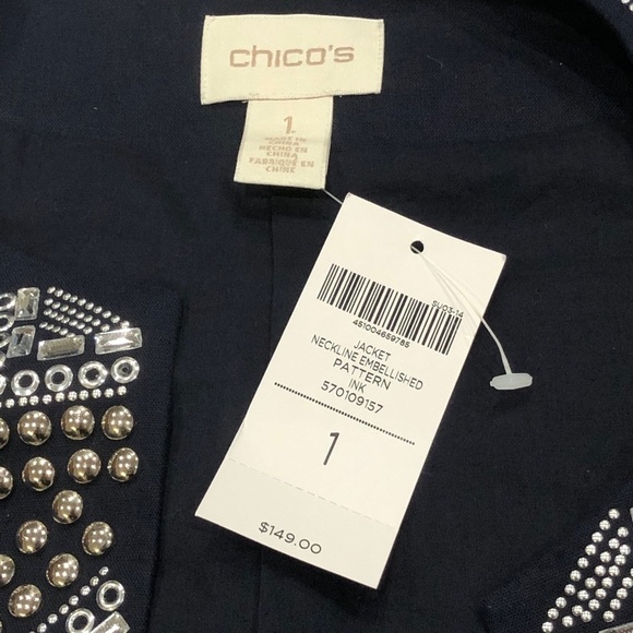 Chicos Open-Front Jacket Jeweled Linen Blazer - Picture 5 of 8